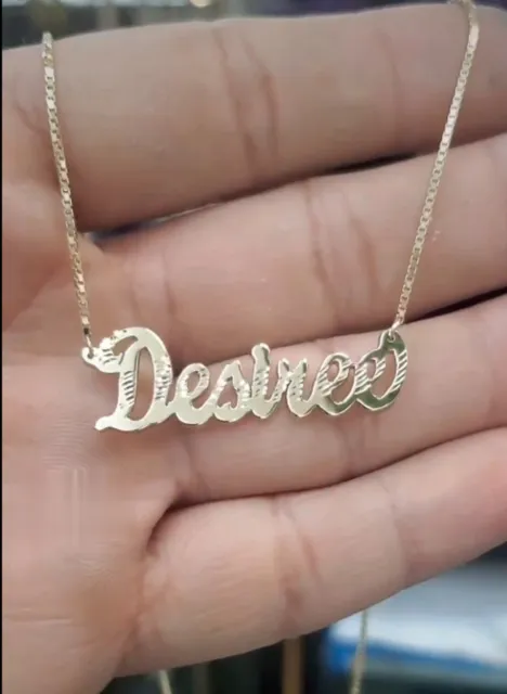 10K 14K Solid Real Gold Customized Name Pendant Cursive Letters With Box Chain