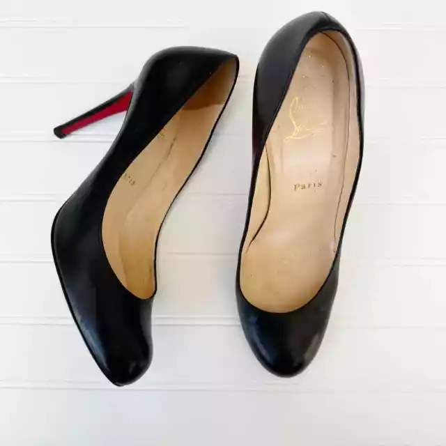 Christian Louboutin Simple Pump Black Leather 100 Round Toe Red Bottom Nappa 2