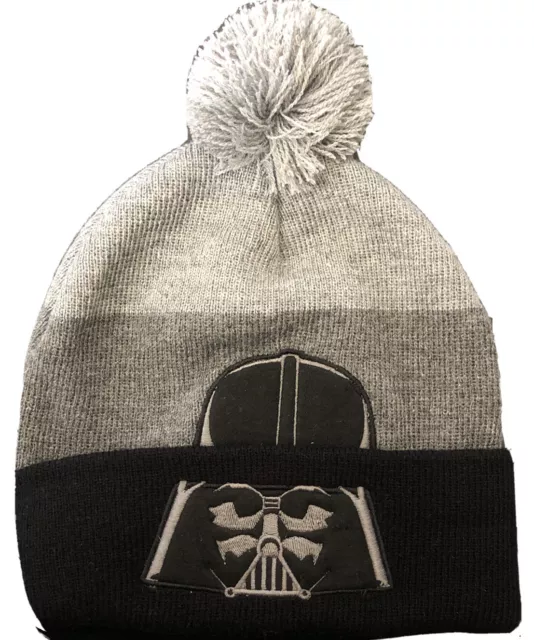 Star Wars Gray Black Darth Vader Knit Beanie Winter Hat Pom One Size