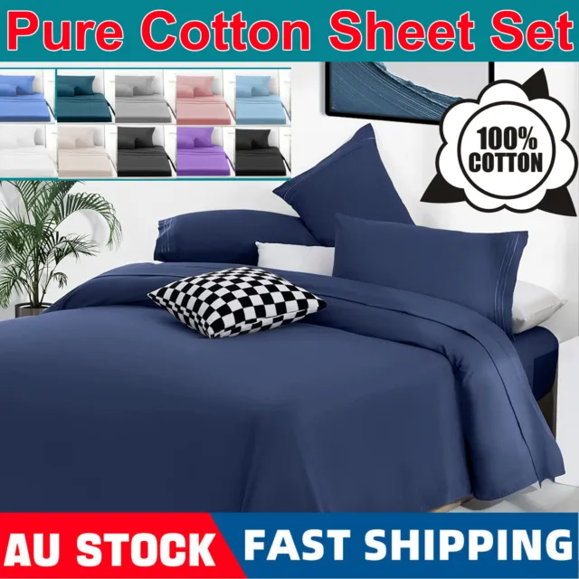 NEW Egyptian 100% Cotton All Size 2000TC 4pc Sheet Set Natural | Anti-Pilling AU