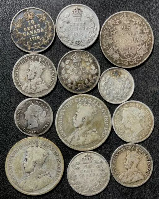 Old Canada Silver Coin Lot - 1880-1928 - 12 EXCELLENT SILVER COINS - Lot #A29