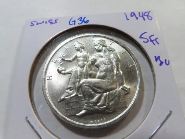 G36 Switzerland 1948 5 Franc, BU