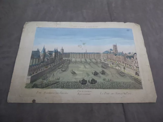 ENGRAVING called OPTICAL VIEW: LE PONT AU EXCHANGE IN PARIS. 18th century.