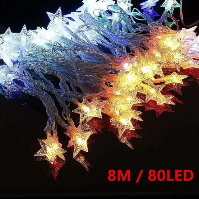 8M 80LED USB Stars Hanging String Lights Party Home Fairy Christmas Decor Lamps