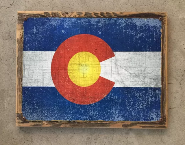 Colorado State Flag Rockies Rocky Mountains Ski Skiing Vintage Metal Sign Decor