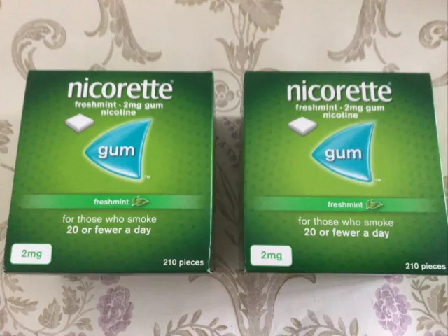 2 Boxes NICORETTE FRESHMINT Nicotine 2mg Gum 210 Peices x 2 You Get 420 Pieces