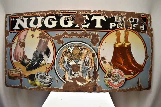 Vintage Enamel Porcelain Sign Nugget Boot Polish Tiger Brand Imperial Enamel C"2