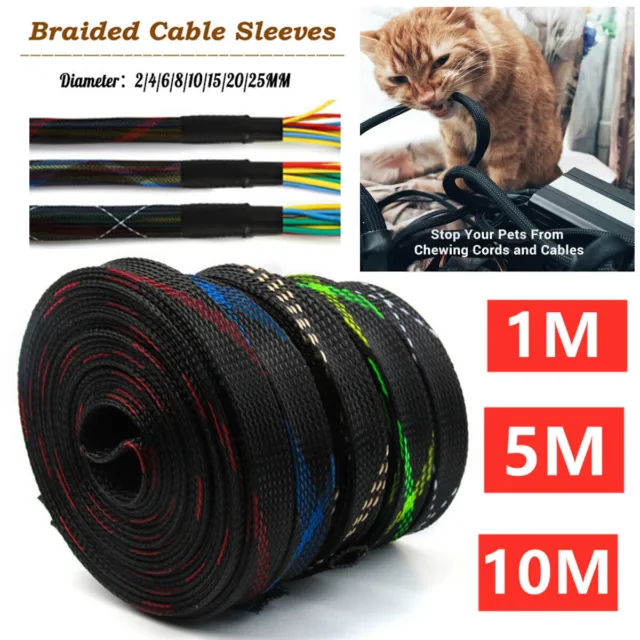 EXPANDABLE BRAIDED CABLE Sleeve Protector Power Cord Wire Cover Sheath Mesh  Tube £2.39 - PicClick UK