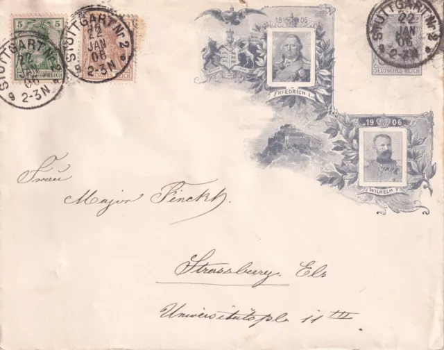 Deutsches Reich, Privatpostkarte aus 1906 mit 2 Pfennig + Zusatzporto, gelaufen