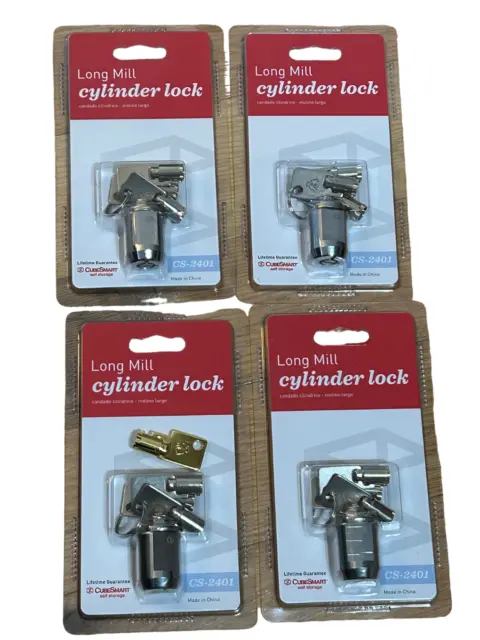 4x Long Mill Cylinder Locks (CS-2401) for Self Storage - 3 Keys ea w/ Overkey