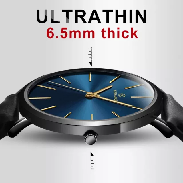 Men Trendy Ultra Thin Minimalist Watch Slim Strap Stainless Steel Quartz Watch