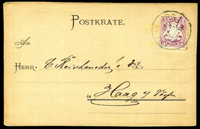 BAYERN 1878 45 auf FIRMENPOSTKARTE nach HAAG (C6228