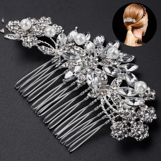 Silver Flower Bride Wedding Hair Comb Pearl Bridal Side Comb Crystal Hair Piece