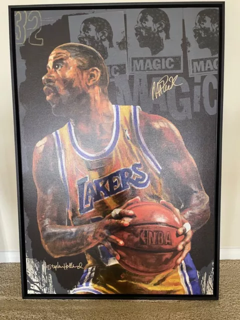 Magic Johnson Hand Signed Autographed 30"x43 Canvas Stephen Holland Lakers /300