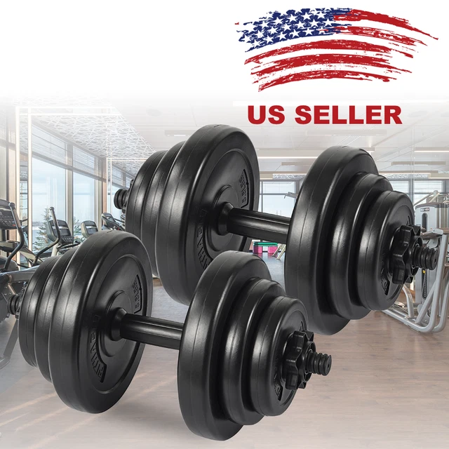 45 LB DUMBBELL Weight Set Gym Home Barbell Plates Adjustable Cap Body