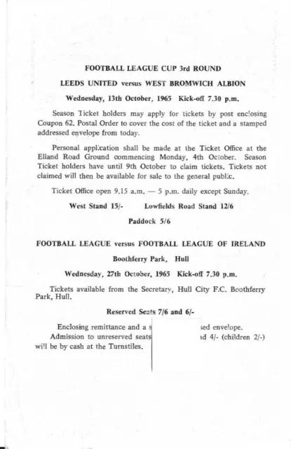 Leeds United Reserves vs Blackpool Reserves 1965/66 - Central League - SS TM WOF 2