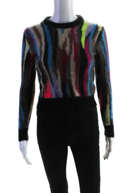 Yves Saint Laurent Womens Abstract Print Crewneck Sweater Top Multicolor Size S