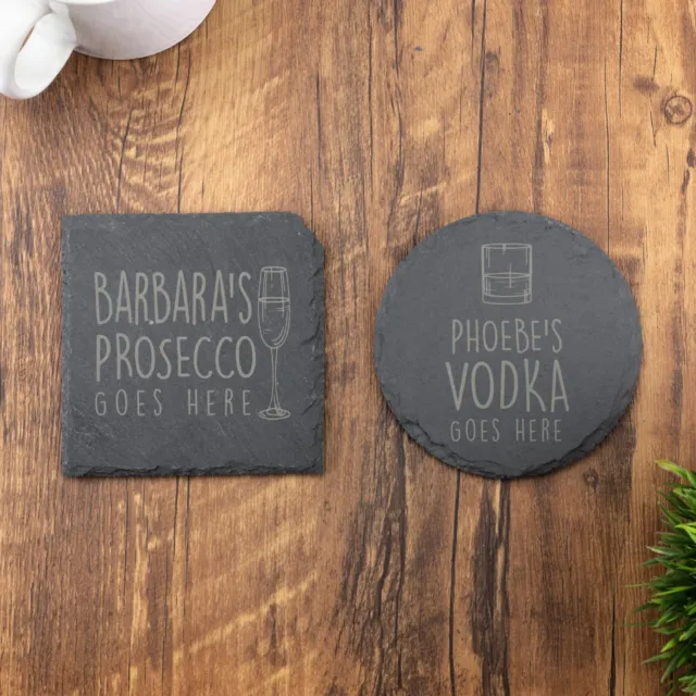 Personalised Slate Coaster Your Drink here, Laser Engraved Beer Gin Christmas 3