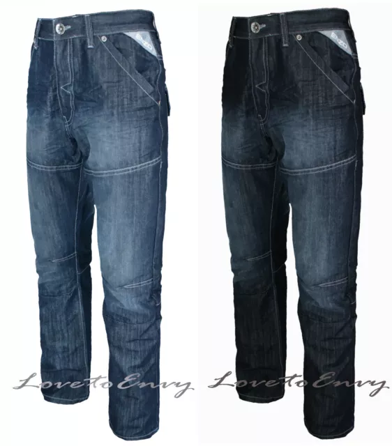 Mens Jeans Designer ENZO Straight Leg Regular Fit Dark Wash Boys Jeans W28-W42.