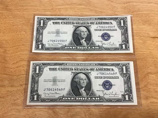 Lot Of 2 Dated 1935-D $1 Blue Seal Silver Certificates C.u. Consecutive Numbered