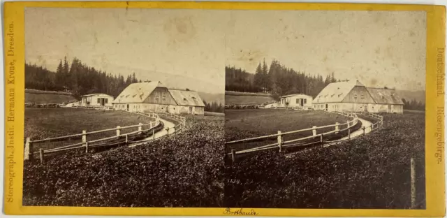 Allemagne, Riesengebirge, Brotbaude, vintage print, ca.1870, stéréo Tirage vinta
