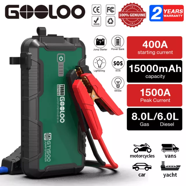 GOOLOO GE2000 2000A 18000mAh 12V Car Jump Starter,SuperSafe Portable Car Battery  Booster,Jumper Pack(up to 8.0L Gas and 6.0L Diesel) with Jumper Cable and  EVA …
