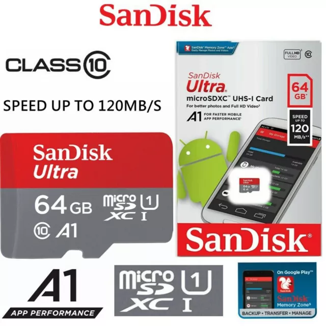 SanDisk Micro SD Card 64GB TF SD SDXC Class10 Mobile Phone Tablet Memory 120MB/s