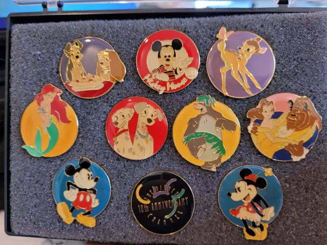 Disney Channel 10th Anniversary BoxSet Of 10 Pins Ariel Belle Mickey Lady Tramp