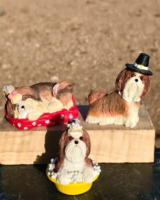 3 DOGS FROM The Danbury Mint SHIH TZU DOGS Miniature Figurine Collection #2