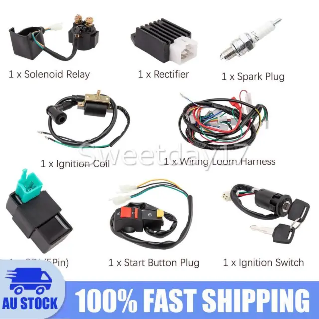 8PCS Electrics Wiring Harness Kit Loom Coil CDI FOR 110cc 125cc Quad Bike Buggy