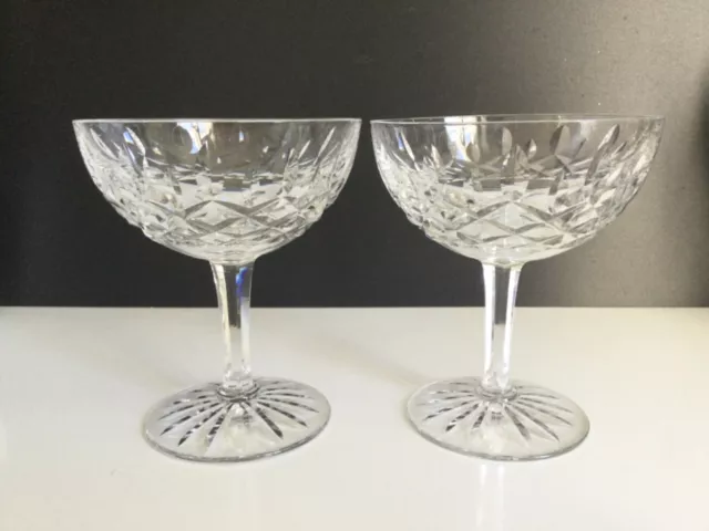 2 x Crystal Champagne SAUCER / COUPE  GLASSES - similar to LISMORE by WATERFORD