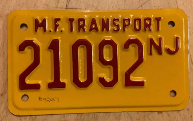 New Jersey Motor Fuels Transport Motorcycle Cycle License Plate " 21092 " Nj