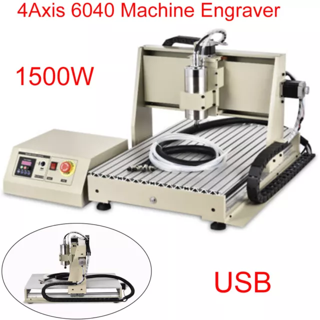 USB 4 Axis 6040 CNC Router Engraver Woodworking Engraving Milling Machine 1500W