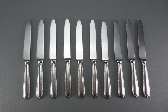 SFAM 6 COUTEAUX table métal argenté lames inox Modèle à filets contour feuillagé EUR 55,00 - FR