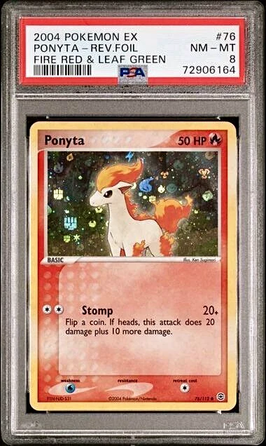 2004 Pokemon Ex Fire Red & Leaf Green 76 Ponyta Reverse Holo Psa 8 Nm Mint