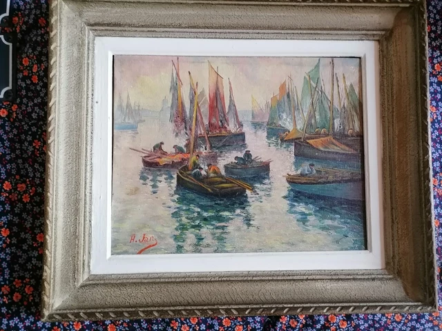 ANCIEN SOUVENIR DE Bord de mer en terre cuite signé . LA PECHE . caen