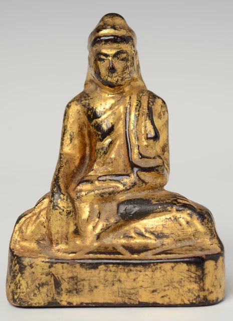 19th Century, Mandalay, Antique Burmese Wooden Seated Buddha