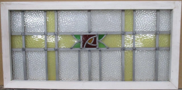 OLD ENGLISH LEADED STAINED GLASS WINDOW TRANSOM Simple Rose 33.5" x 16.5"