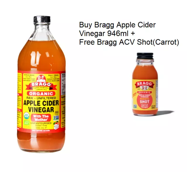 BRAGG Organic Apple Cider Vinegar w/h The Mother Raw Unfiltered 946ml (32floz )