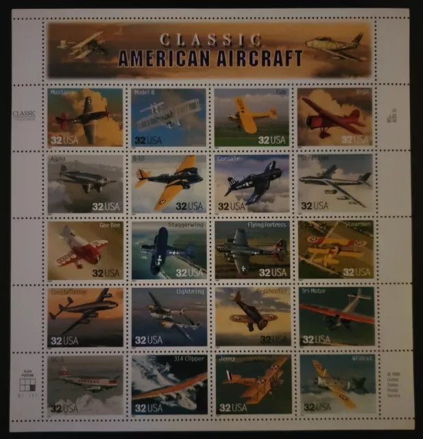 Scott # 3142 Classic American Aircraft Sheet of 20 Stamps - MNH