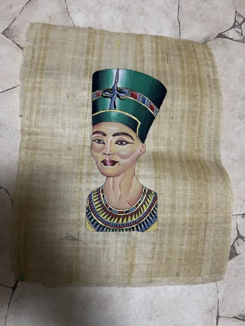 Ägypten  Papyrus Papier Königin Nefertiti Frau Bild Büste  40x 32cm Zertifikat