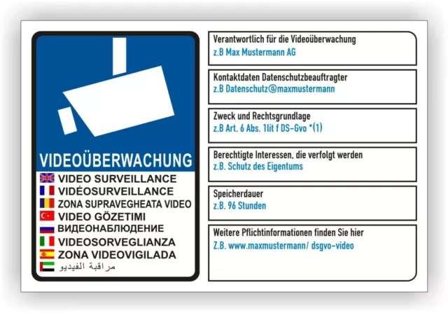 Videoüberwachung Datenschutz dsgvo Schild Wunsch-Text videoüberwacht BDSG Vi107