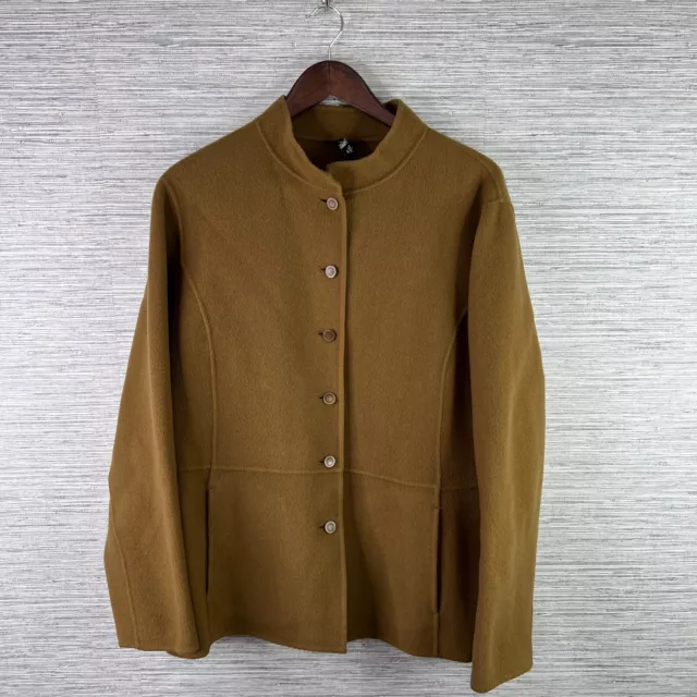 Eileen Fisher Jacket Womens 1X Brown Wool Button Up Collard Boiled Wool Adult