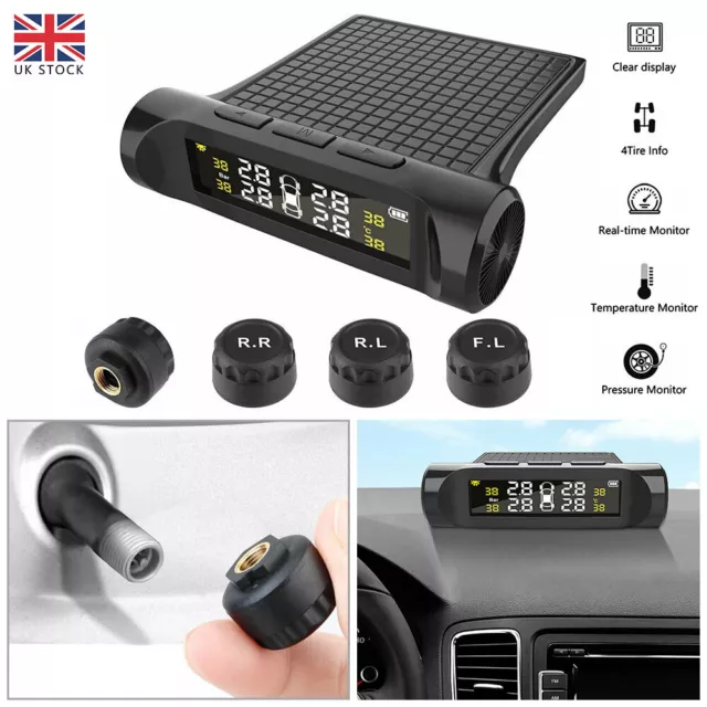 LCD Wireless TPMS USB Car Tire Pressure Monitoring System 4 External Sensor New