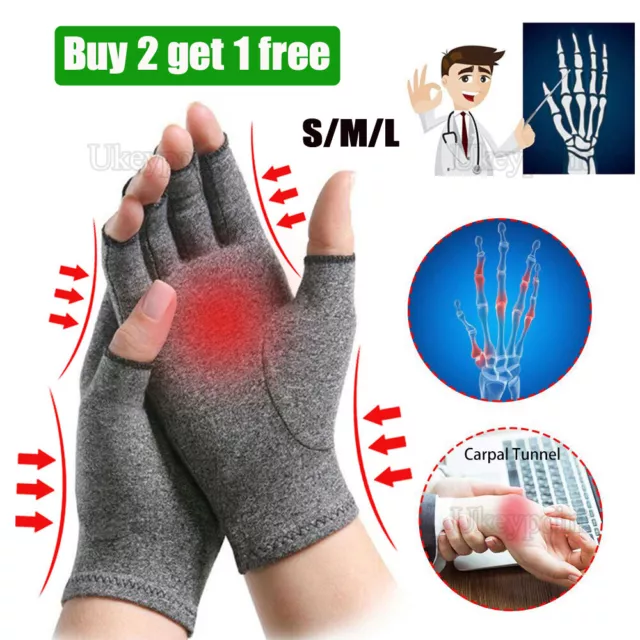 Copper Compression Gloves Anti Arthritis Fingerless Hand Support Pain Relief UK