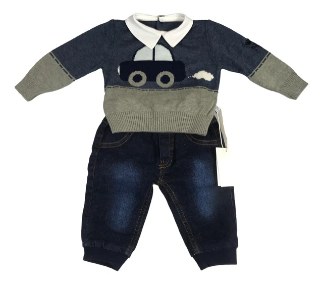 Completo Neonato Nazareno Gabrielli Jeans E Maglia Grigio Scuro Da 1/3 A 6/9 Mes