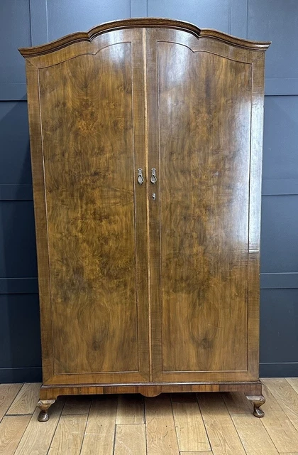 Antique Double Walnut Wardrobe / Armoire / Cupboard Bedroom Storage