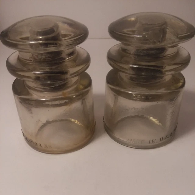 Pair Armstrong's 34 55 Electrical Wire Insulator Clear Glass Made in USA.  A2