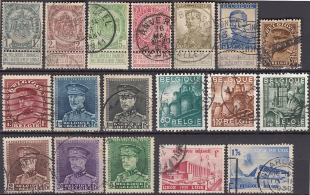 Lot de 18 timbres belges Belgium stamps 1911 1912 1931 1939 Albert I Liege Luik