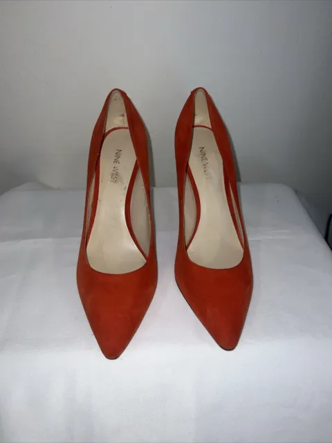 Stand Out! Nine Orange Tangerine Suede Fresh Pointy Toe Pumps Womens Size 9M